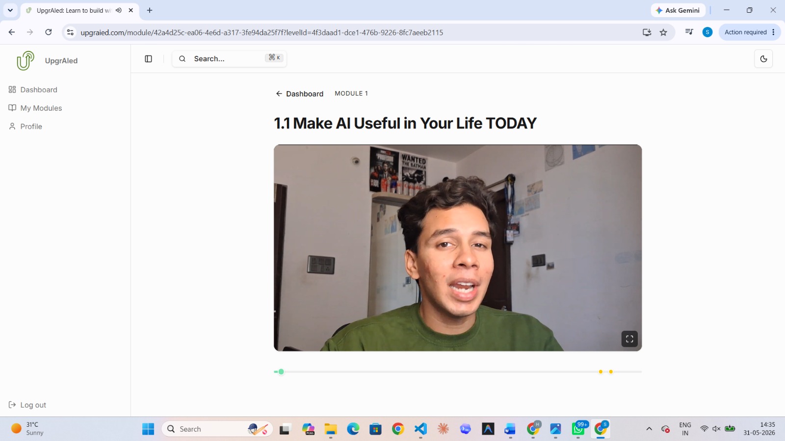 Inside Module 1.1 · Make AI Useful in Your Life TODAY · upgraied.com